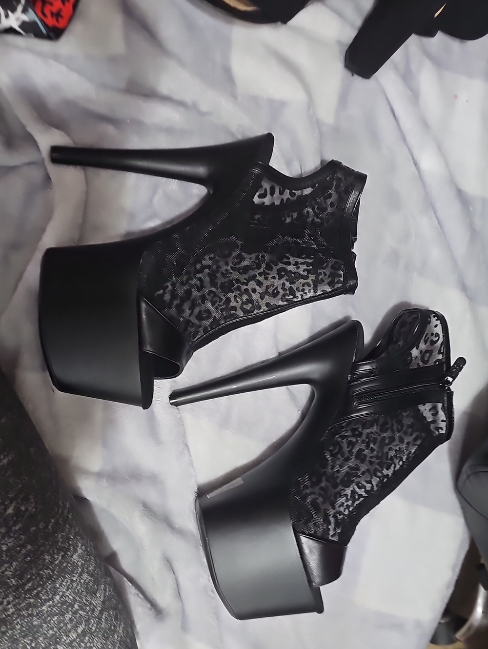Ellie Black Leopard Mesh Platform Booties with Zip
